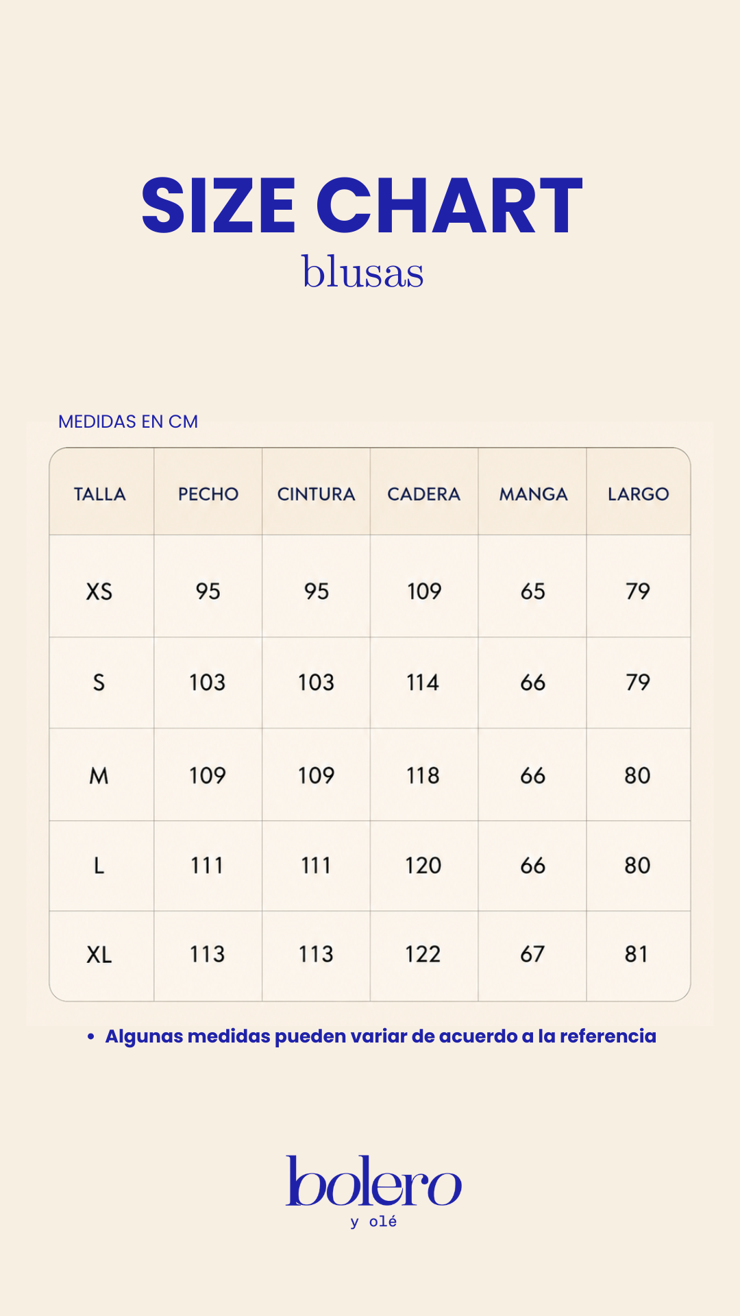 Size guide image for Blusa Lía