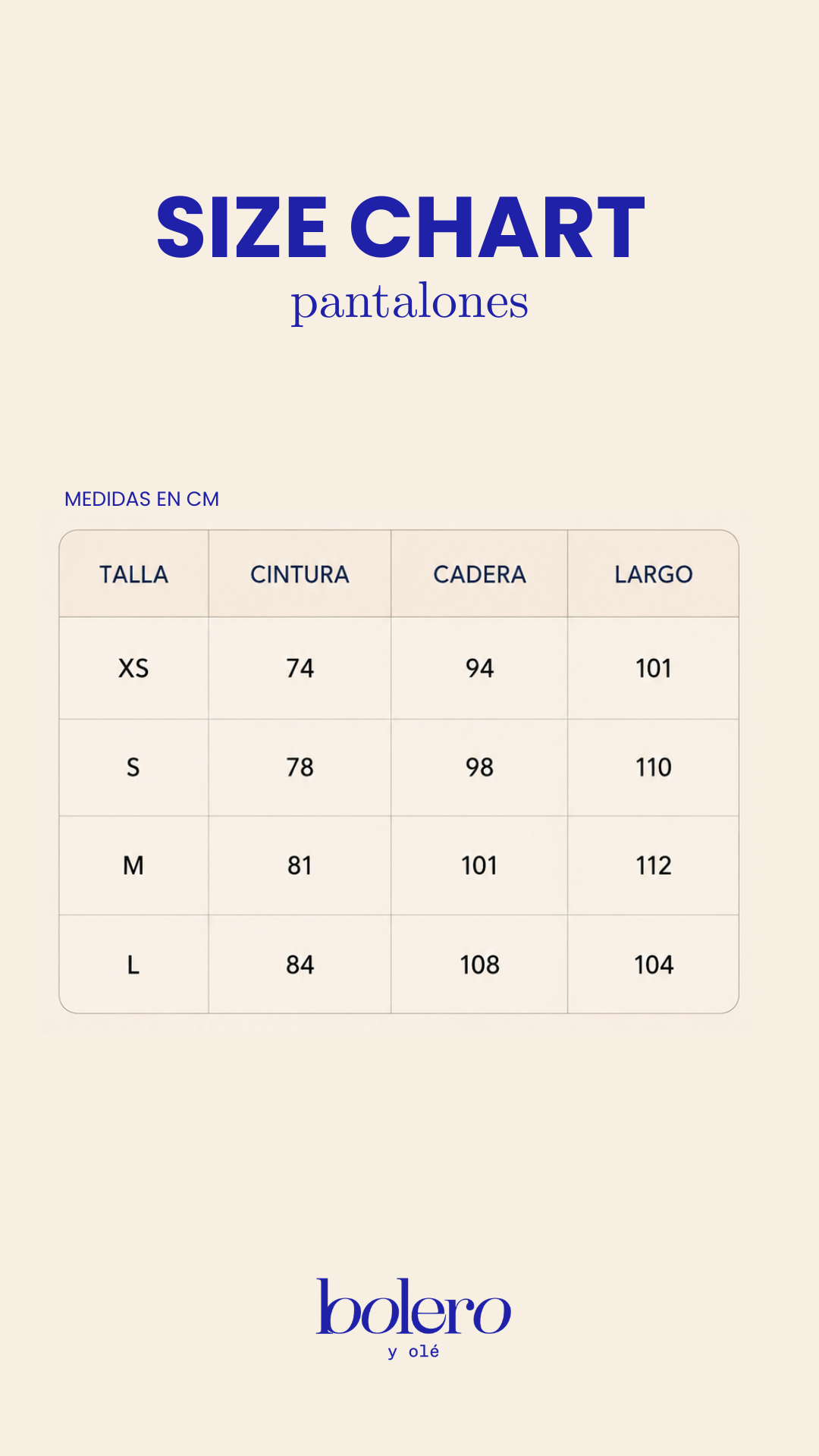 Size guide image for Pantalón Toscana